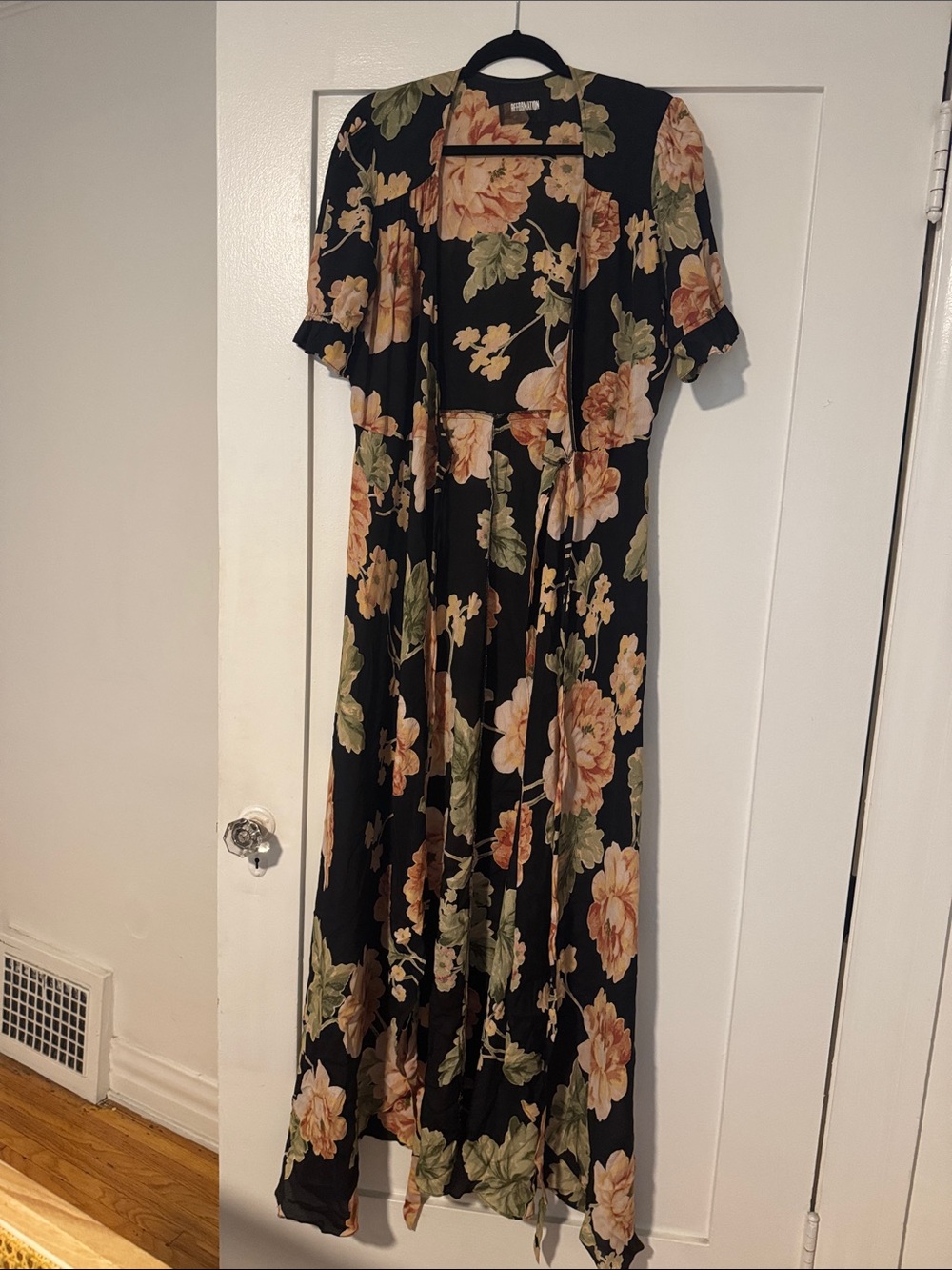 Reformation vintage Floral Wrap Maxi Dress in Black and Peach - Picture 2 of 2